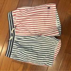 Ralph Lauren Red and Navy Striped boys bathing suit with Navy swim LS shirt